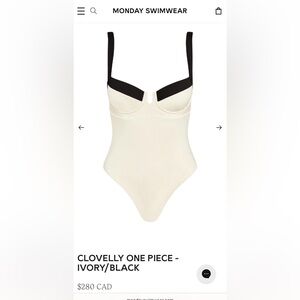 New Monday Swimwear CLOVELLY ONE PIECE IN IVORY/ BLACK Size VV